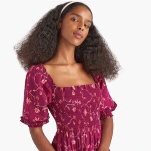 Hill House Home - Nesli Nap Midi Dress Burgundy Botanical, Size S